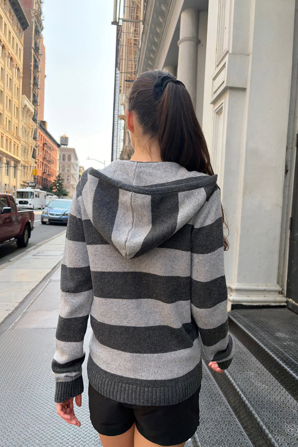 Alana Wool Striped Zip Up Sweater