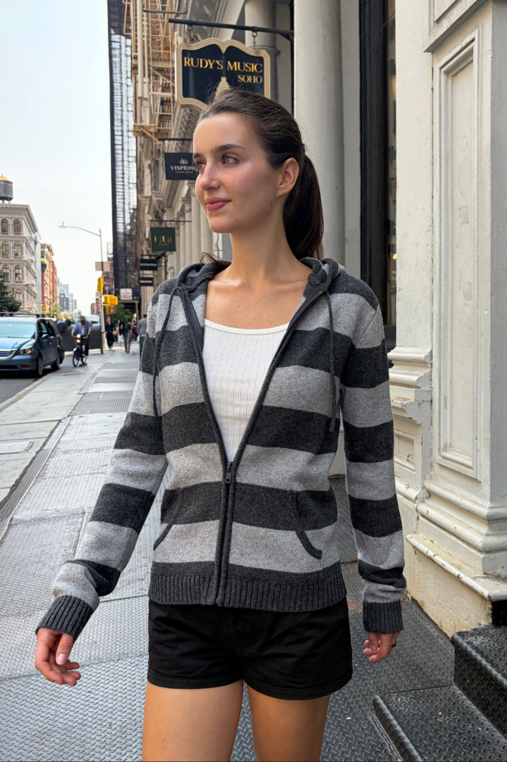 Alana Wool Striped Zip Up Sweater