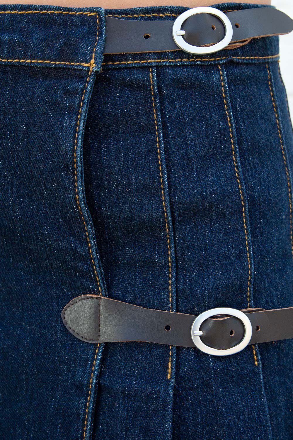 Soft Denim Low Waisted Buckle Skirt