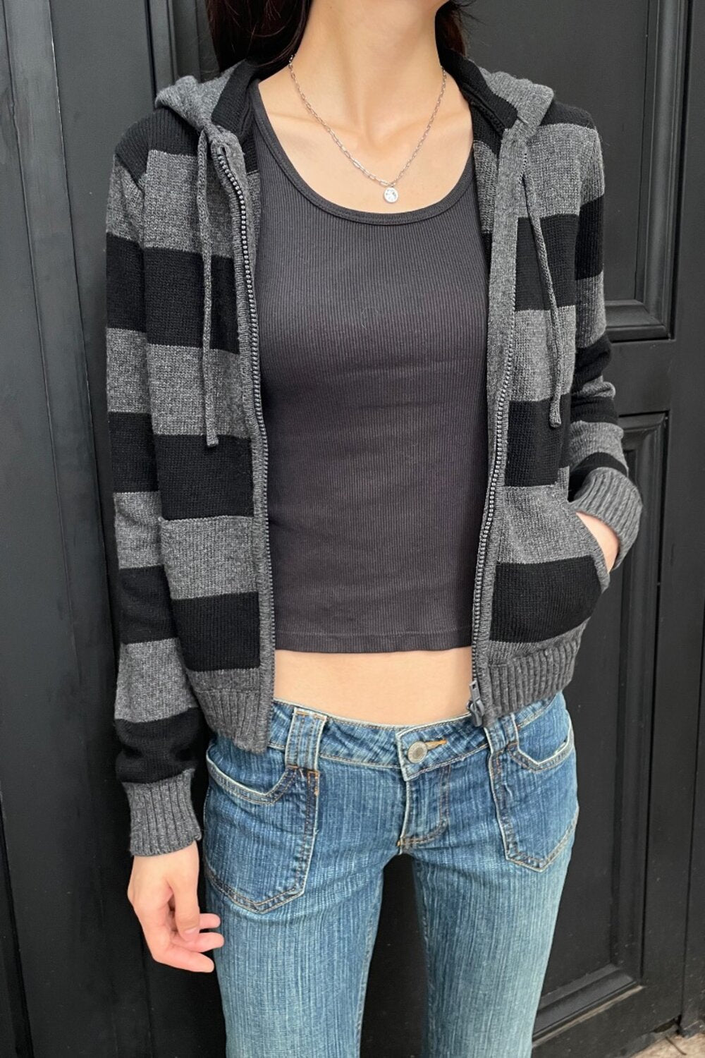 Alana Wool Striped Zip Up Sweater