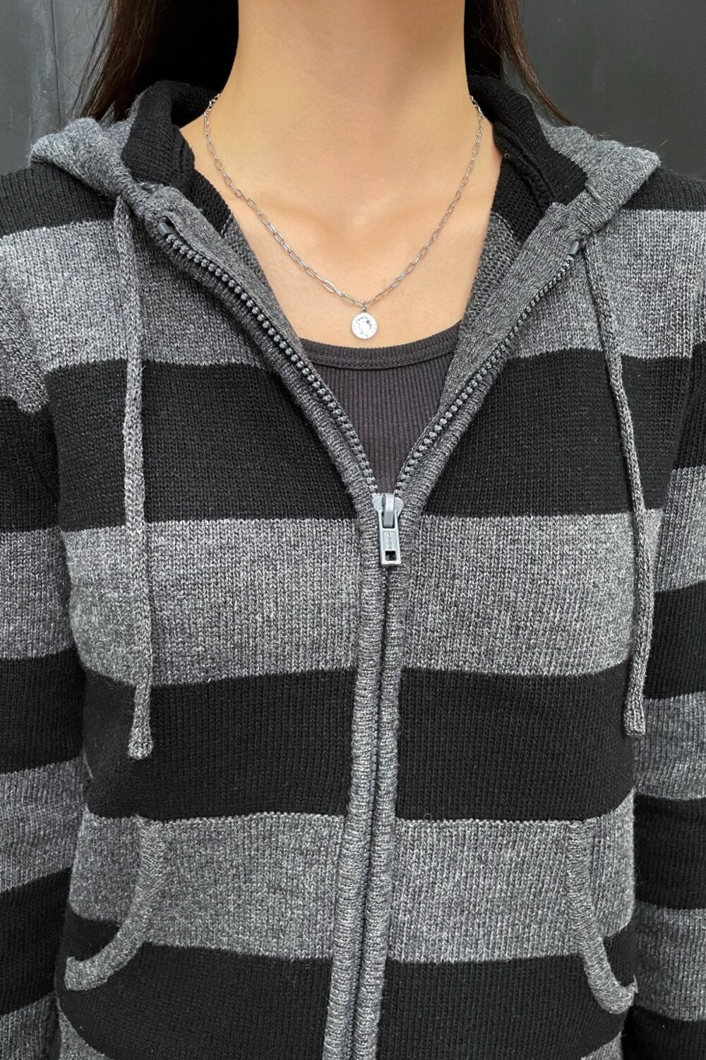 Alana Wool Striped Zip Up Sweater